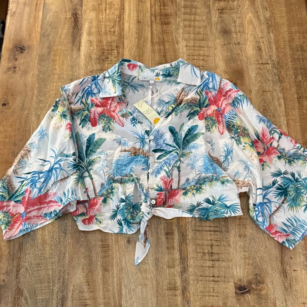 C&C California Tropical Print Women's linen rayon blend Skirt set NWT LARGE - Picture 8 of 11